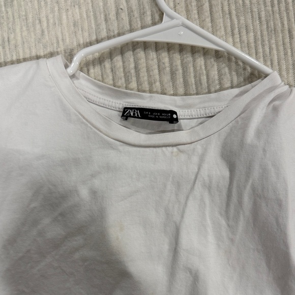 Zara White Tee with Blue Striped Sleeves - Picture 2 of 4